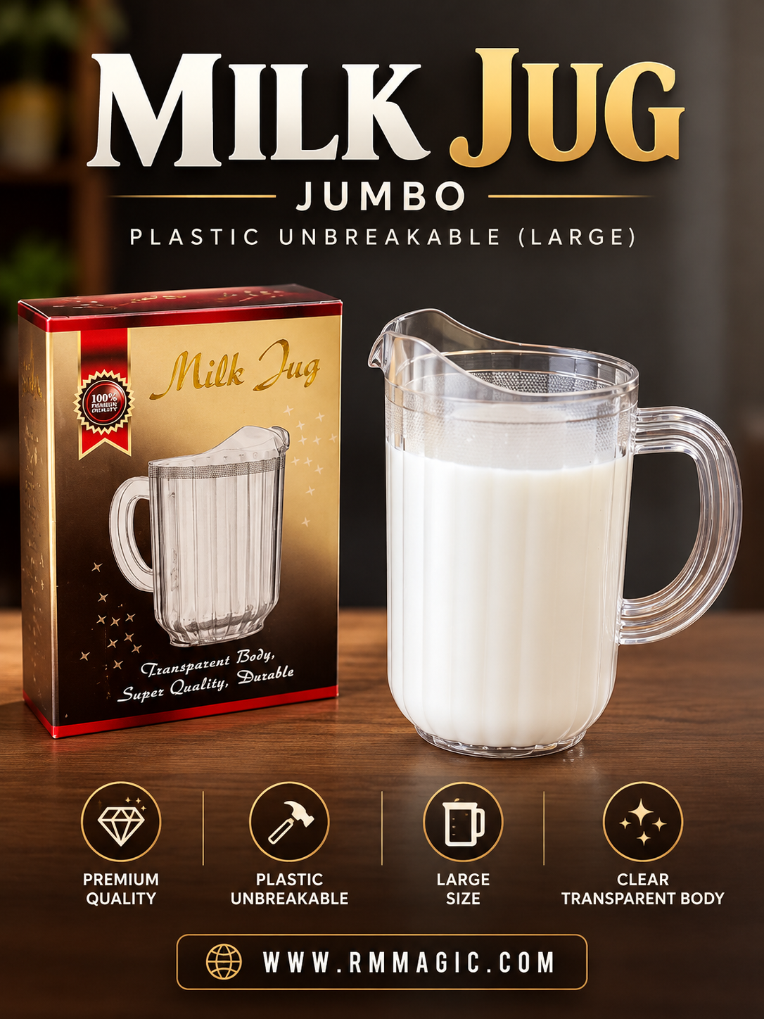 MILK JUG DELUXE JUMBO
Plastic Unbreakable (LARGE)